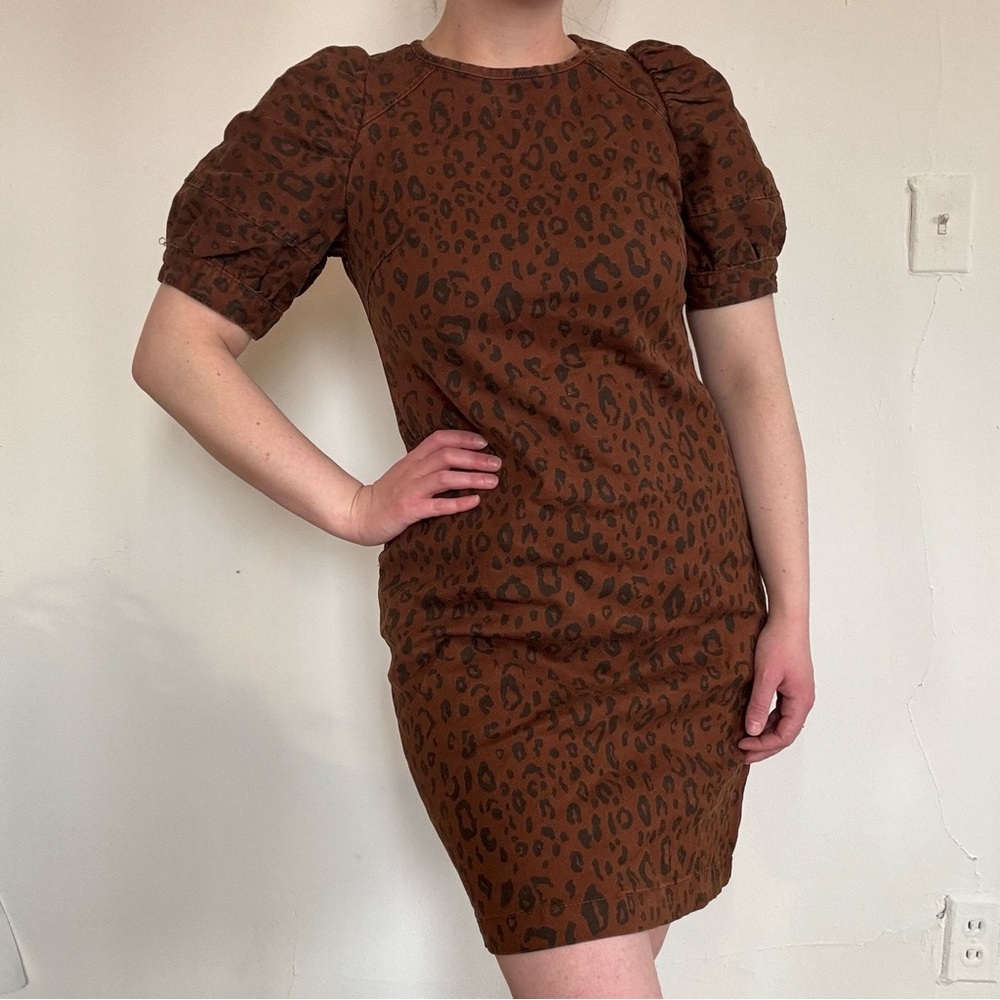 Nwt Universal Thread Leopard Print Denim Puff Sle… - image 2